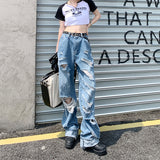 tomboy outfit Hot Girl Ripped Jeans Women's Summer New Straight Loose High Waist Slimming Wide Leg Pants Fashion Ins