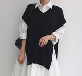 2000s fashion Spring 2024 Korean Style Drop-Shoulder Lantern Sleeve Stitching Large Skirt Shirt Dress + Knitted Vest