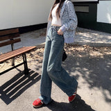 cute outfits fall 2024 Autumn Vintage Washed High Waist Jeans Women's Autumn Loose Wide Leg Straight Mop Pants