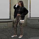 fall outfits 2024 Women's Jeans Personality Street Vintage Leopard Print Women's High Waist Trousers