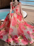 Bomve-Star Style Elegant Dress Chiffon Rose Print