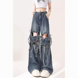 90s streetwear Love Knot Knee-Heart Denim Pants