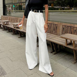 y2k outfits White High Waist Pants Fashionable Simple Casual Pants Suit Pants Loose Autumn Women's Clothing