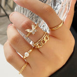 Christmas Thanksgiving Gifts Minimalist Golden Joint Ring Suit Ins Trendy Cold Wind Index Finger Ring Combination Rings