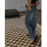 2000s Fashions Autumn Retro High Waist Slimming Pocket Casual Straight Large Wide Leg Mop Loose Jeans for Women