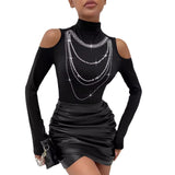 1980s fashion trends 2024 winter outfits  Black Friday Turtleneck Heavy Work Rhinestone off-the-Shoulder Inner T-shirt Top for Women