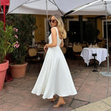 white dress Solid Color Square Collar Sleeveless Sling Long Fashion Women's Clothing Dress