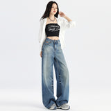 y2k outfits Fall Women's Street Style Retro Washed Wide-Leg Jeans Women's Autumn New High Waist Loose Slimming Straight Tall Mopping Pants