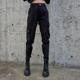 Fall Street style techwear outfits Black Fried Street Overalls Women's Fashionable Spring and Autumn Motorcycle Riding Pants High Waist Ankle-Tied Pants