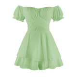 birthday outfit Spring and Summer New Pure Color Women's Ruffled off-the-Neck Short Sleeve Jumpsuit Mini Dress