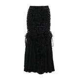 Autumn 2024 New Style Elegant Sexy Dark Jacquard Lace Stitching Fishtail Skirt for Women