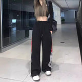 1980s fashion trends winter outfits  Black Friday Striped Stitching Sports Sweatpants Men's and Women's Thin Ins Loose Straight Wide-Leg Casual Trousers