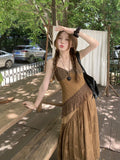 boho Mid-Ancient Sweetheart ~ Spring New Trendy New Chinese Retro Design V-neck Sling Dress Women's Slimming Dress