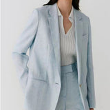 Bomve 90s streetwear Plain Linen Linen Suit Intellectual Gentle Azure Blue Tongqin Lapel Small Coat for Women