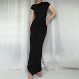 dress 2024 Graduation ceremony outfit Slim Fit Long Dress Style Sexy Tight Waist Twisted Split Short Sleeve Dress