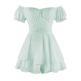 birthday outfit Spring and Summer New Pure Color Women's Ruffled off-the-Neck Short Sleeve Jumpsuit Mini Dress