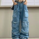 fall outfits 2024 Women's Fashionable All-Match Japanese Jeans Zipper Light Color Washed Overalls Trousers