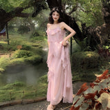 dress 2024 New Chiffon Beach Dress Sling Dress Sanya Seaside Vacation Female Summer Super Fairy Bohemian