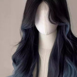 calico hair Wig Female Butterfly Blue Paris Painting Dyed Gradient Atmosphere Long Curly Hair Eight-Character Bangs Simulation Hair Full Head Cover New