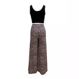 fall outfits 2024 Women's Elegant Printed Open Waist Vest Leopard Print High Waist Wide Leg Pants Suit