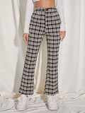 2000s fashion 2024 Women's Spring and Summer Elegant Commuter Mid-Waist Plaid Fabric Flared Pants Artistic Trousers