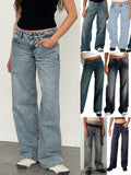 fall street women's outfits Roomy Extra Wide Low Rise Jeans in Grey Used Bleach