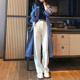 women’s fashion Tall Lengthened Pants Slimming Long Legs Straight High Waist Long Wide Leg Pants White Suit Pants