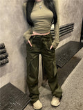 casual fall outfits 2024 Hot Girl New Army Green Simple Slim Bottoming T-shirt High Waist Casual Pocket Overalls for Women