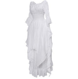 Bomve aesthetic halloween costumes Gorgeous Lace Flare Sleeve off-Neck Vintage Gothic Dress Prom Princess Dress