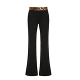 2000s fashion American Street Cool Girl Style Personalized Leopard Print Stitching Waist Flared Pants Low Waist Slimming Woven Casual Trousers