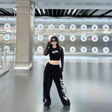 frat outfits Hiphop Sports Trousers Women's High Waist Loose Casual Pants