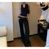 Bomve Micro-Pull V Waist Suit Pants Women's Low Waist American Retro Drape Slimming Casual Pants