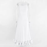 white dress Fashion Sling Large Swing Three-Dimensional Flower A- line Skirt Hot New