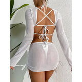 birthday outfit 2024 New Lace-up Bikini Three-Piece Swimsuit Women's High-Grade Mesh Blouse Beach Swimsuit