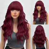 calico hair 22 Inch Long Curly Orange Wavy Hair Wig with Bangs-Natural Appearance Synthetic Fiber Wig orange/red