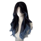 calico hair Wig Female Butterfly Blue Paris Painting Dyed Gradient Atmosphere Long Curly Hair Eight-Character Bangs Simulation Hair Full Head Cover New