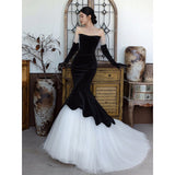 Bomve-Black Velvet Evening Dress High-Grade 2024 New Fishtail Slimming Elegant Socialite High-End Light Luxury Niche