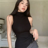 2000s fashion Half Turtleneck Camisole Women's Fashionable Knitted Sleeveless Top