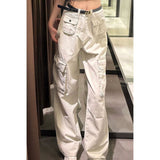 tomboy outfit American High Street Retro Multi-Pocket High Waist Loose Wide Leg Denim Pants