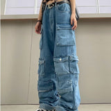 Bomve fall outfits 2024 Women's Fashionable All-Match Japanese Jeans Zipper Light Color Washed Overalls Trousers