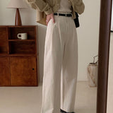 women fall outfit Tw2 Japanese and Korean-Style Loose Suit Pants with Belt Loose Feeling Covering High Waist Cotton Comfortable Casual Pants