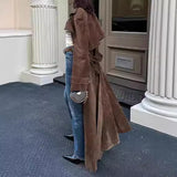 winter fits women 2024 Autumn and Winter Women's Vintage Overcoat Elegant Brown Lace-up Waist Long Coat