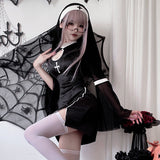 Halloween Women's Outfits Idea Gothic Style Costume Vampire Nun Costume Cross Dark Dress