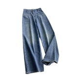 2000s Fashions Autumn Retro High Waist Slimming Pocket Casual Straight Large Wide Leg Mop Loose Jeans for Women