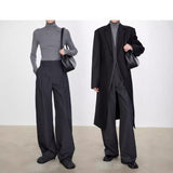 Old money style Winter and Autumn Chic Worsted Wool Slimming High Micro-Arc Wide-Leg Pants