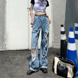 Bomve tomboy outfit Hot Girl Ripped Jeans Women's Summer New Straight Loose High Waist Slimming Wide Leg Pants Fashion Ins