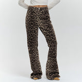 fall outfits 2024 Retro Street Style Loose Low Waist Leopard Print Trousers Cotton Wide Leg Pants Casual Pants for Women