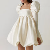 white dress French Style Puff sleeves Dress 