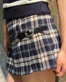 guys in skirts Leather Buckle Plaid Pleated Skirt A- Line Skirt Women's Plaid High Waist Hot Girl Skirt