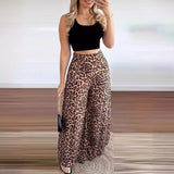 fall outfits 2024 Women's Elegant Printed Open Waist Vest Leopard Print High Waist Wide Leg Pants Suit